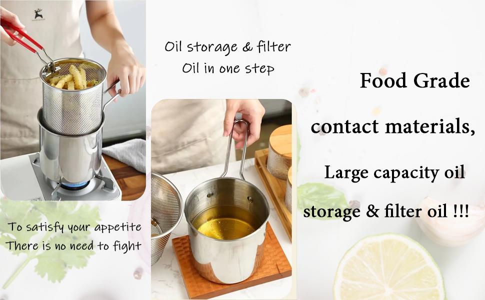 Deep Frying Strainer and Oil Basket With Fryer Tong