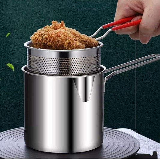 Deep Frying Strainer and Oil Basket With Fryer Tong