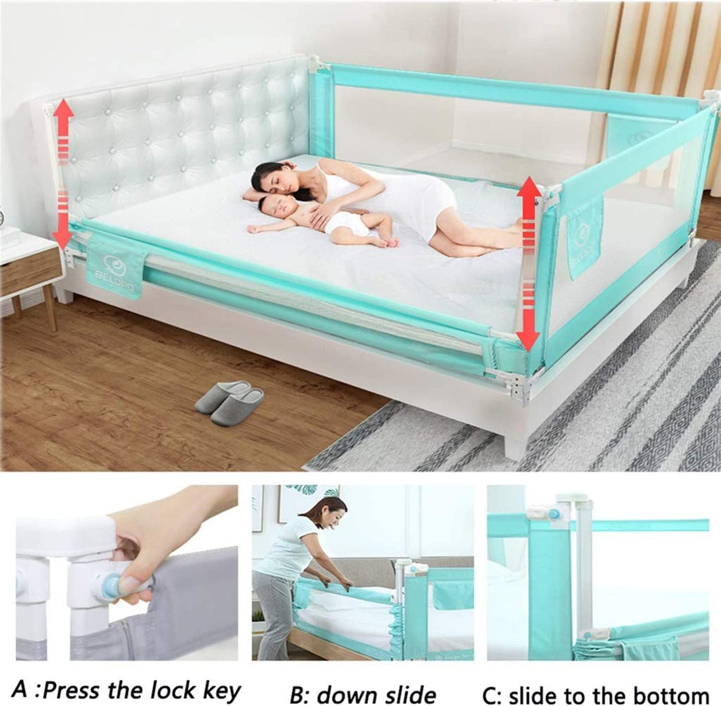 Adjustable Foldable Baby Bed Rail Guard (1 Piece)