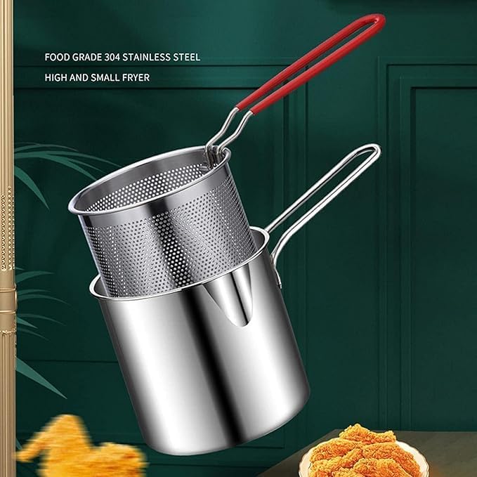 Deep Frying Strainer and Oil Basket With Fryer Tong