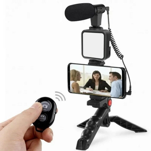 Video Vlogging Kits with Microphone LED Fill Light & Mini Tripod