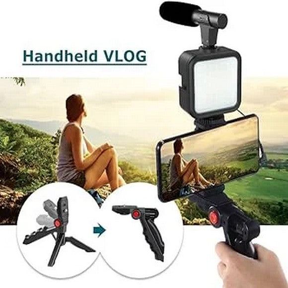 Video Vlogging Kits with Microphone LED Fill Light & Mini Tripod