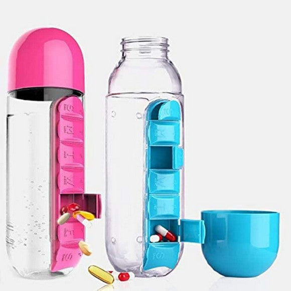 Water Bottle with Weekly Pill Organizer