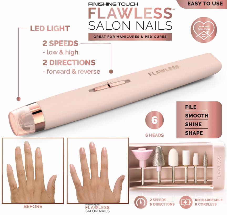 Flawless Salon Nails Kit, Electronic Nail File and Full Manicure and Pedicure Tool